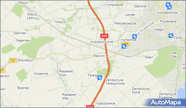 mapa Marynin gmina Konopnica, Marynin gmina Konopnica na mapie Targeo
