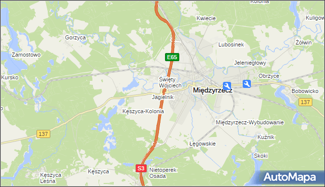 mapa Międzyrzecz powiat międzyrzecki, Międzyrzecz powiat międzyrzecki na mapie Targeo