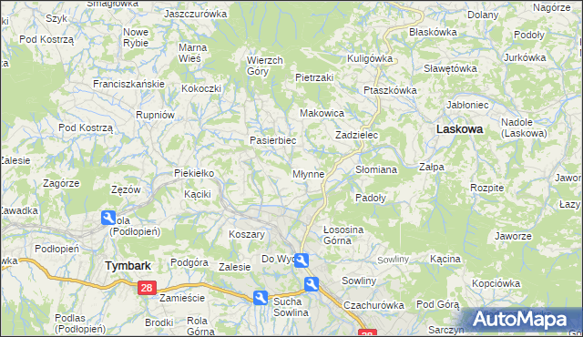 mapa Młynne, Młynne na mapie Targeo