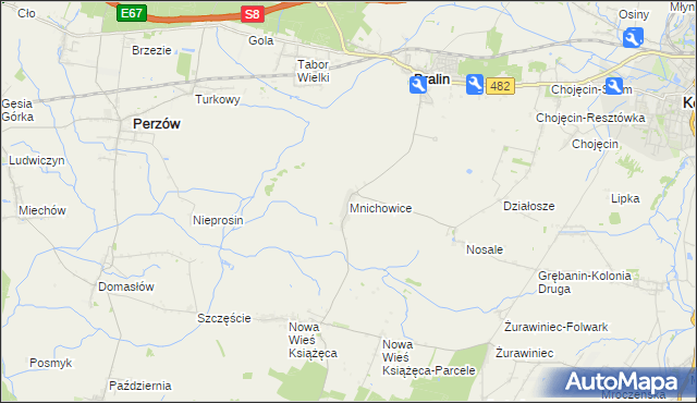 mapa Mnichowice gmina Bralin, Mnichowice gmina Bralin na mapie Targeo