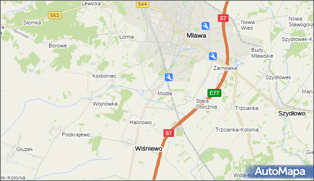 mapa Modła gmina Wiśniewo, Modła gmina Wiśniewo na mapie Targeo