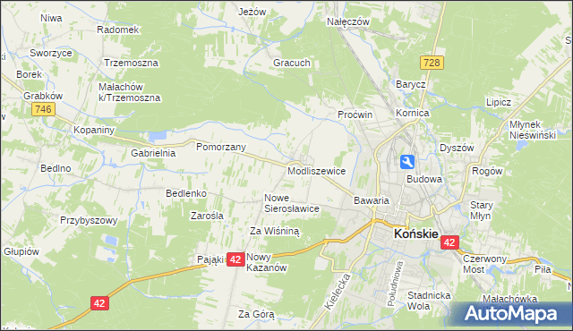 mapa Modliszewice, Modliszewice na mapie Targeo