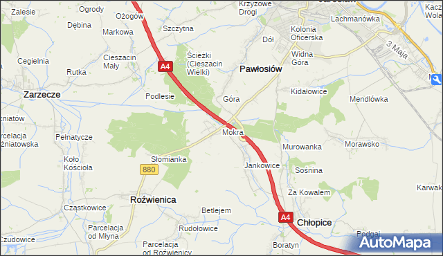 mapa Mokra gmina Roźwienica, Mokra gmina Roźwienica na mapie Targeo