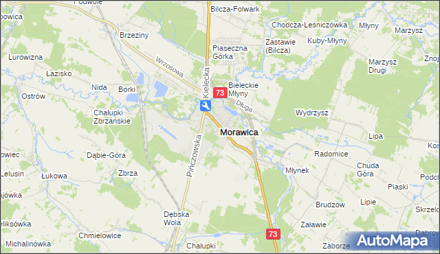 mapa Morawica powiat kielecki, Morawica powiat kielecki na mapie Targeo