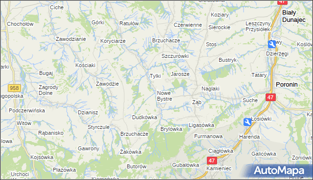 mapa Nowe Bystre, Nowe Bystre na mapie Targeo