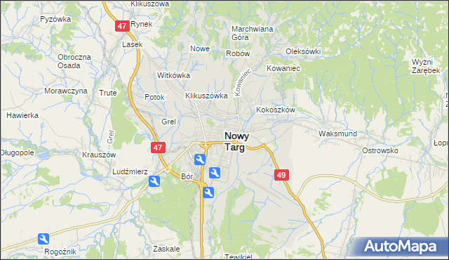 mapa Nowego Targu, Nowy Targ na mapie Targeo