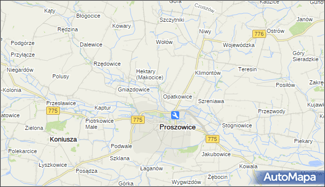 mapa Opatkowice gmina Proszowice, Opatkowice gmina Proszowice na mapie Targeo