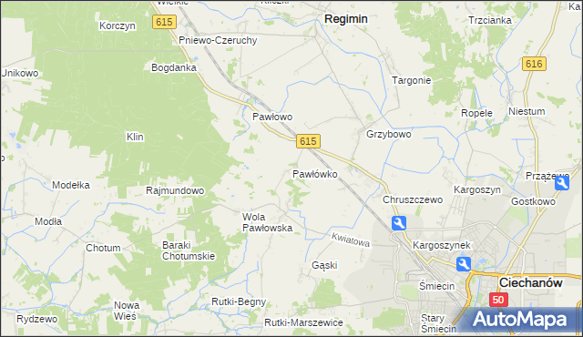 mapa Pawłówko gmina Regimin, Pawłówko gmina Regimin na mapie Targeo
