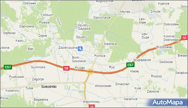 mapa Pichlice, Pichlice na mapie Targeo
