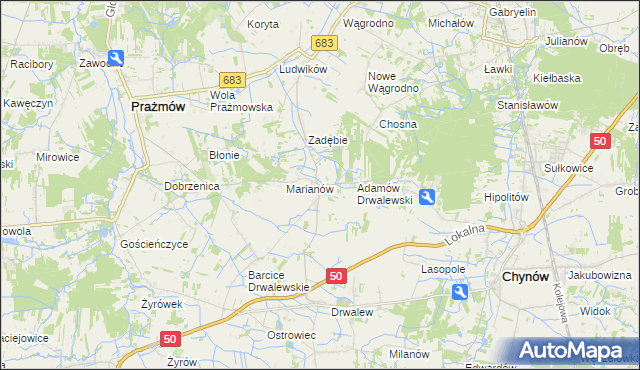 mapa Pieczyska gmina Chynów, Pieczyska gmina Chynów na mapie Targeo