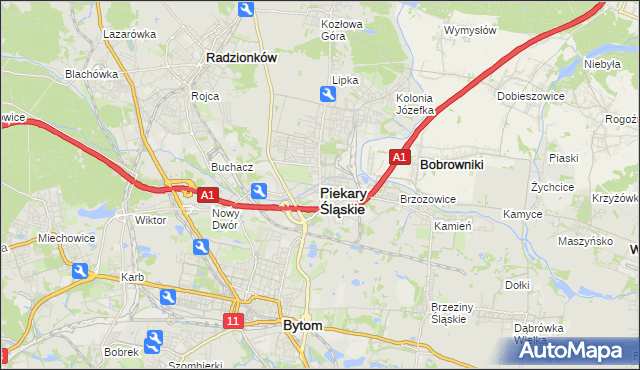 mapa Piekary Śląskie, Piekary Śląskie na mapie Targeo