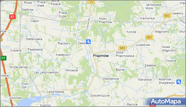 mapa Prażmów powiat piaseczyński, Prażmów powiat piaseczyński na mapie Targeo