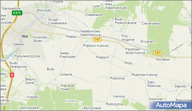 mapa Prędocin gmina Iłża, Prędocin gmina Iłża na mapie Targeo