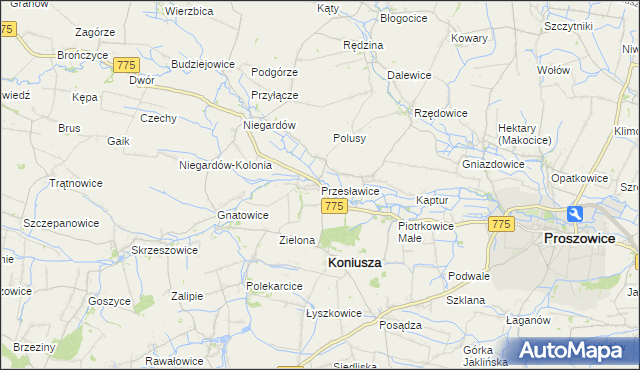 mapa Przesławice gmina Koniusza, Przesławice gmina Koniusza na mapie Targeo