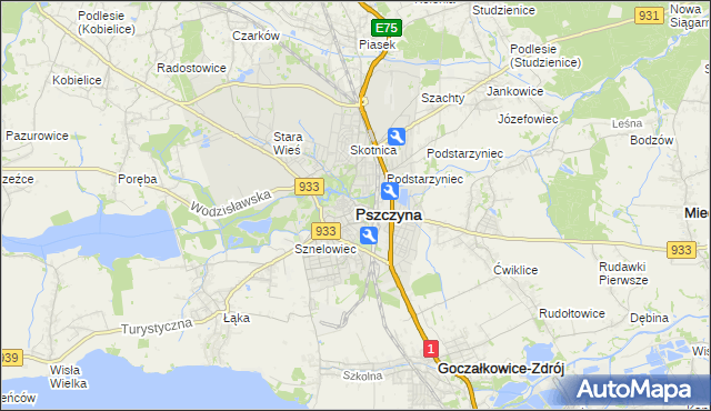 mapa Pszczyny, Pszczyna na mapie Targeo