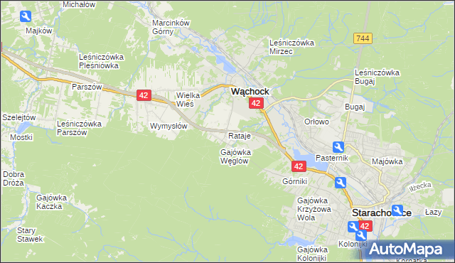 mapa Rataje gmina Wąchock, Rataje gmina Wąchock na mapie Targeo