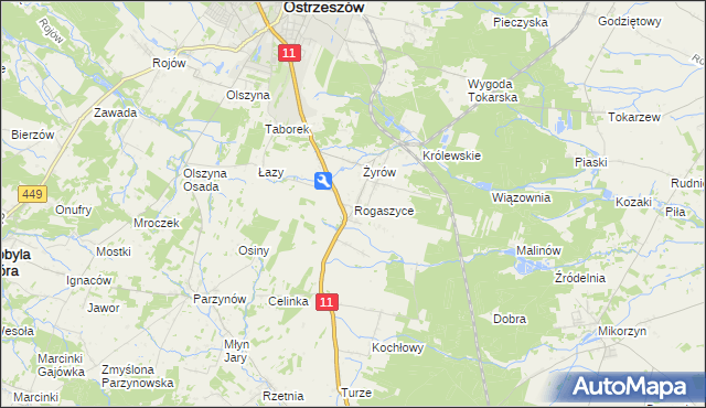 mapa Rogaszyce gmina Ostrzeszów, Rogaszyce gmina Ostrzeszów na mapie Targeo
