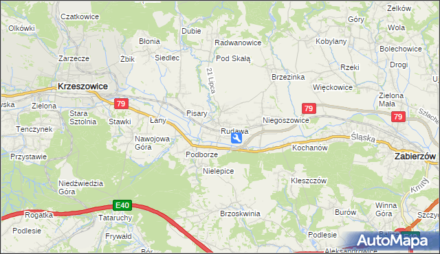 mapa Rudawa gmina Zabierzów, Rudawa gmina Zabierzów na mapie Targeo