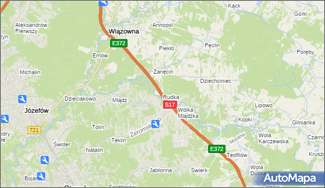 mapa Rudka gmina Wiązowna, Rudka gmina Wiązowna na mapie Targeo