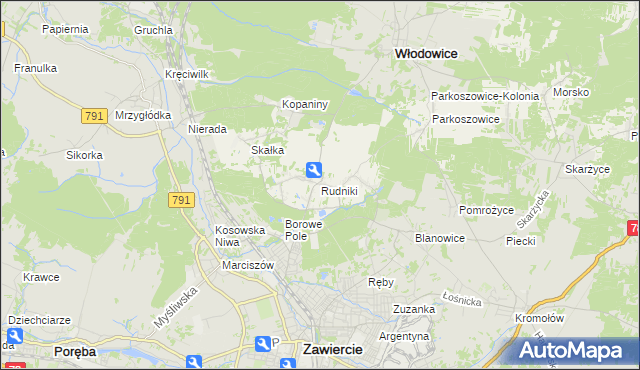mapa Rudniki gmina Włodowice, Rudniki gmina Włodowice na mapie Targeo