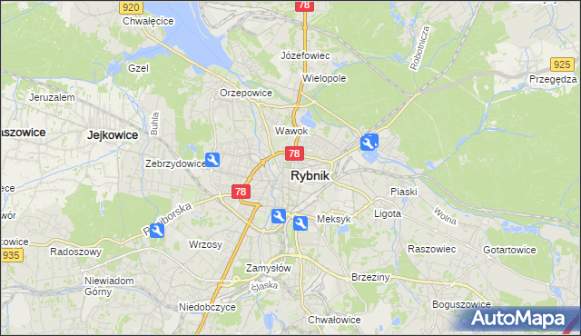 mapa Rybnika, Rybnik na mapie Targeo