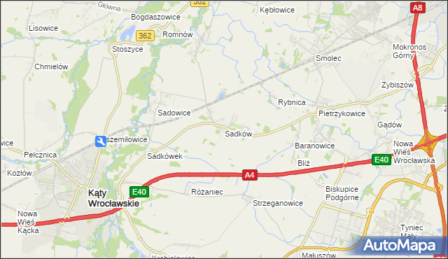 mapa Sadków gmina Kąty Wrocławskie, Sadków gmina Kąty Wrocławskie na mapie Targeo