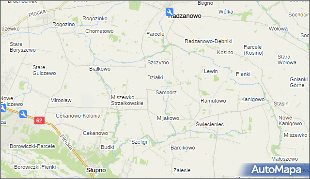 mapa Sambórz gmina Słupno, Sambórz gmina Słupno na mapie Targeo