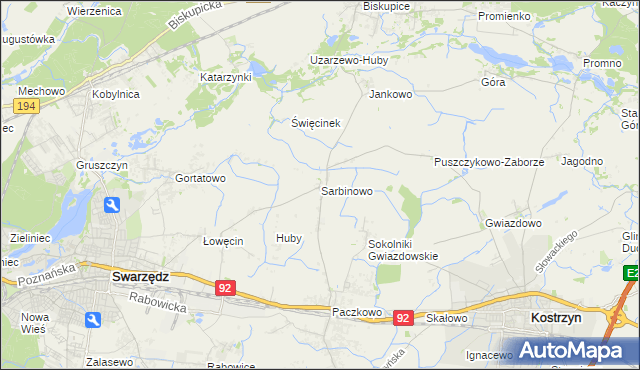 mapa Sarbinowo gmina Swarzędz, Sarbinowo gmina Swarzędz na mapie Targeo