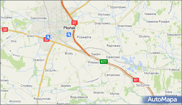 mapa Siedlin, Siedlin na mapie Targeo