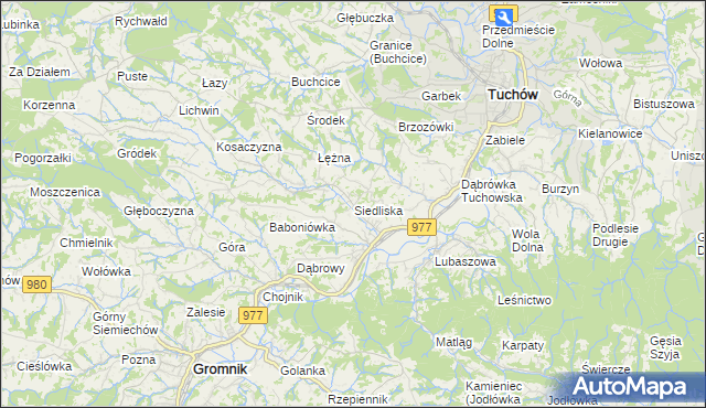 mapa Siedliska gmina Tuchów, Siedliska gmina Tuchów na mapie Targeo
