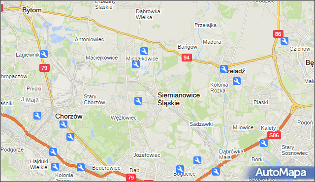 mapa Siemianowice Śląskie, Siemianowice Śląskie na mapie Targeo