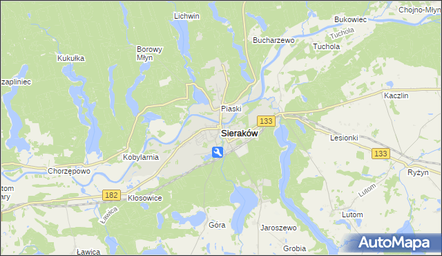 mapa Sieraków powiat międzychodzki, Sieraków powiat międzychodzki na mapie Targeo