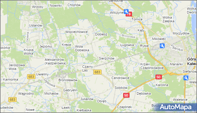 mapa Sierzchów gmina Góra Kalwaria, Sierzchów gmina Góra Kalwaria na mapie Targeo