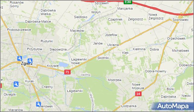 mapa Skotniki gmina Zgierz, Skotniki gmina Zgierz na mapie Targeo