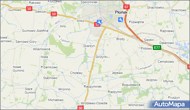 mapa Skrzynki gmina Płońsk, Skrzynki gmina Płońsk na mapie Targeo