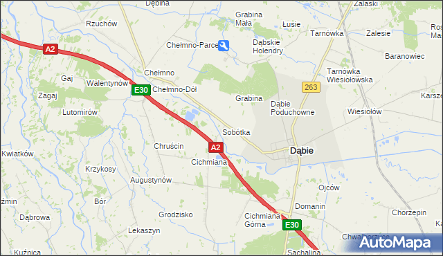 mapa Sobótka gmina Dąbie, Sobótka gmina Dąbie na mapie Targeo