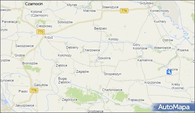 mapa Sokolina, Sokolina na mapie Targeo