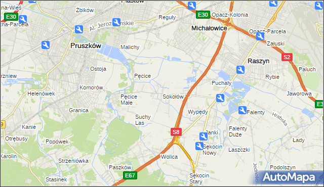 mapa Sokołów gmina Michałowice, Sokołów gmina Michałowice na mapie Targeo