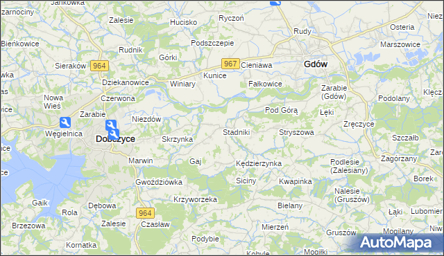mapa Stadniki gmina Dobczyce, Stadniki gmina Dobczyce na mapie Targeo