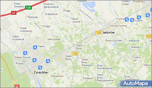 mapa Stare Budy gmina Jaktorów, Stare Budy gmina Jaktorów na mapie Targeo