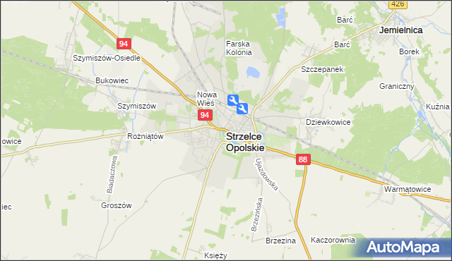 mapa Strzelce Opolskie, Strzelce Opolskie na mapie Targeo