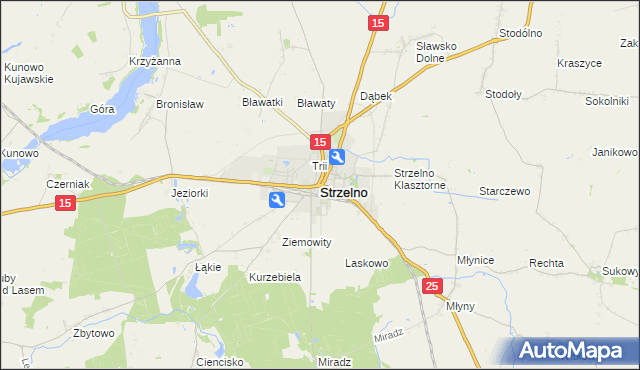 mapa Strzelno powiat mogileński, Strzelno powiat mogileński na mapie Targeo