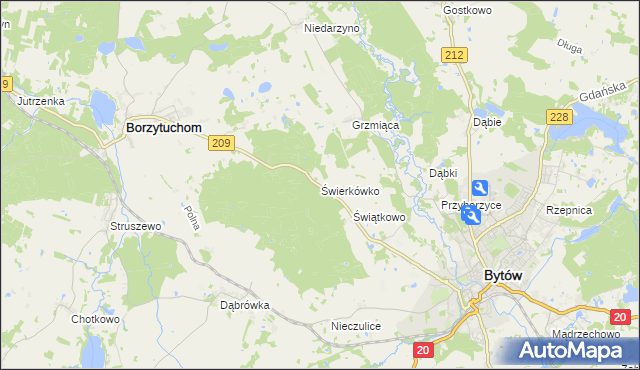 mapa Świerkówko gmina Bytów, Świerkówko gmina Bytów na mapie Targeo