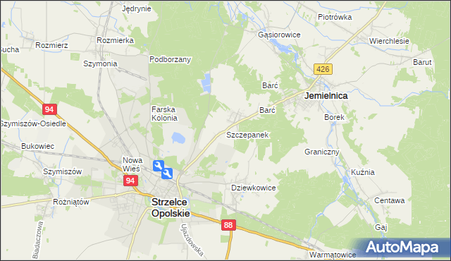mapa Szczepanek gmina Strzelce Opolskie, Szczepanek gmina Strzelce Opolskie na mapie Targeo