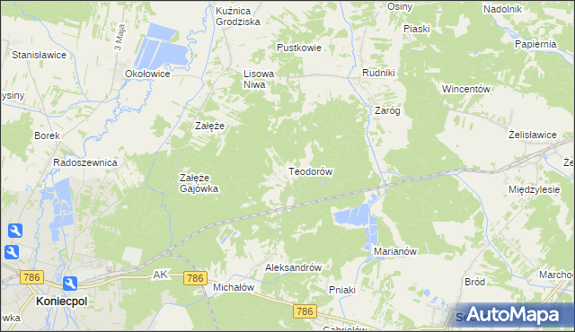 mapa Teodorów gmina Koniecpol, Teodorów gmina Koniecpol na mapie Targeo