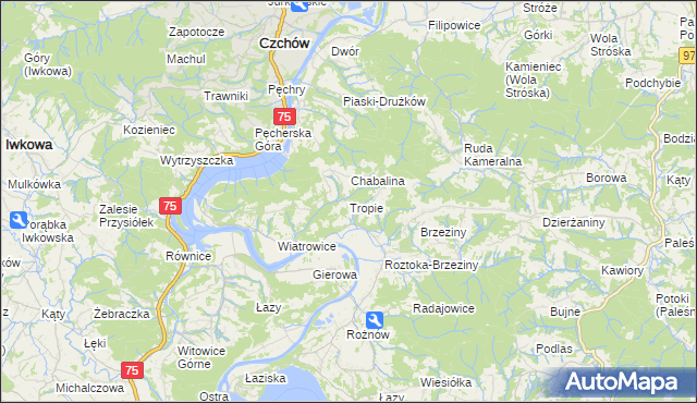 mapa Tropie gmina Gródek nad Dunajcem, Tropie gmina Gródek nad Dunajcem na mapie Targeo