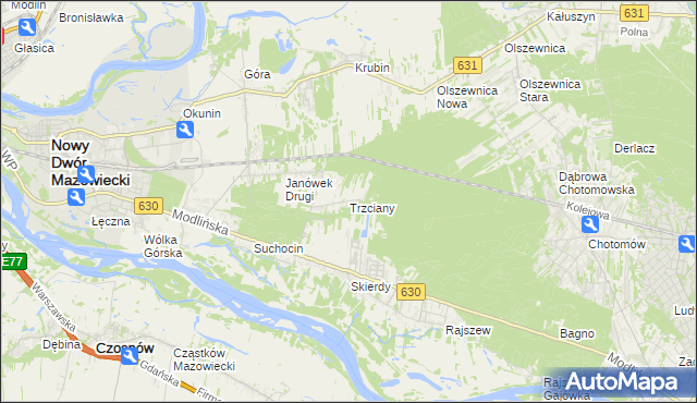 mapa Trzciany gmina Jabłonna, Trzciany gmina Jabłonna na mapie Targeo