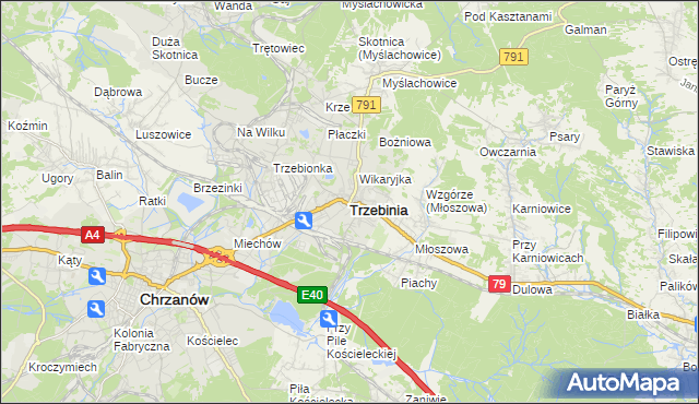 mapa Trzebinia powiat chrzanowski, Trzebinia powiat chrzanowski na mapie Targeo