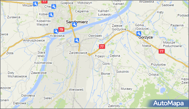 mapa Trześń gmina Gorzyce, Trześń gmina Gorzyce na mapie Targeo