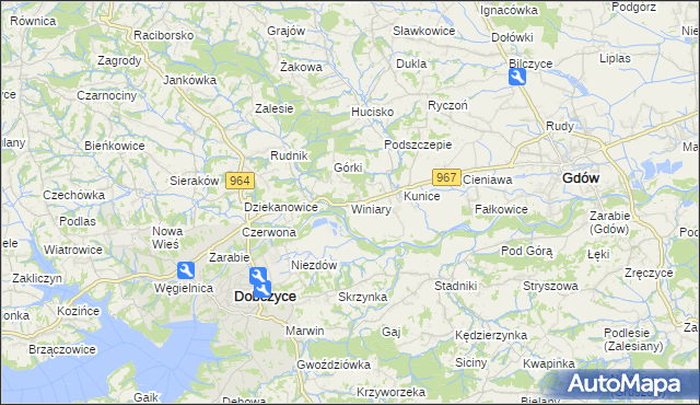 mapa Winiary gmina Gdów, Winiary gmina Gdów na mapie Targeo